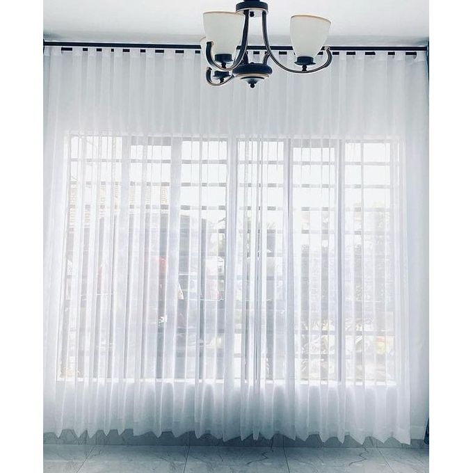 : 2Pc Premium-Quality White Heavy Plain Sheers (4m+4m) with Eyelet Header and White Rings (Wall-to-Wall Design Suitable For a Large Window)