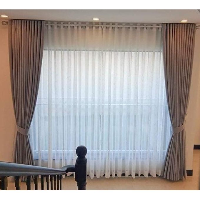 2pcs New Fashion Blackout curtains (3m Each) with 1pc Heavy White Plain Sheer (5m). Both Curtains and sheer have Eyelet Header for easy Installation