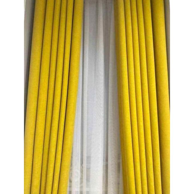 2pc New Fashion Blackout Curtains - Mustard Yellow) (2m Each) with 1pc Heavy White Plain Sheer (3m). Both Curtains and Sheer have Eyelet Header for Easy Installation and Premium Look.