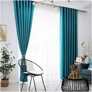 Turquoise curtain and white sheer for Window and Door