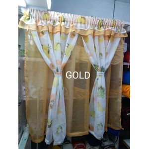 GOLD 1PCS plain Of New Style Kitchen sheers attached to 2pc sheer And 1.12M Height) Unique Kitchen 3m Sheers