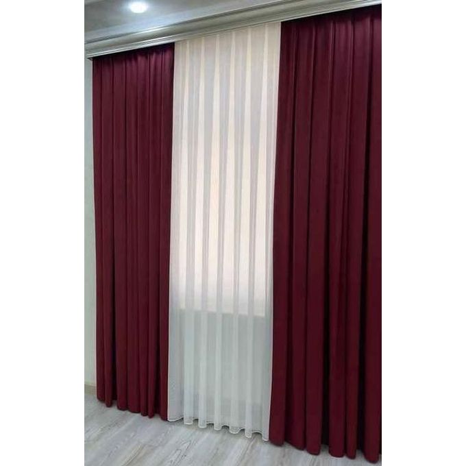 2pc New Fashion Blackout Curtains (2.5m Each) with 1pc Heavy White Plain Sheer (3m). Both Curtains and Sheer have Eyelet Header for Easy Installation and Premium Look.
