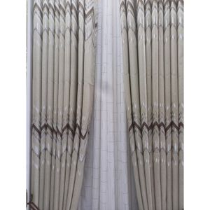 2Pcs New Arrival Classic Cream Grey Curtain with Brown Patterns. Excludes Sheer.