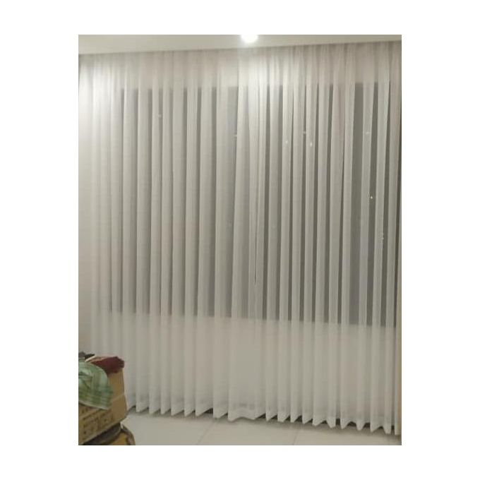 2Pc Premium-Quality White Heavy Plain Sheers (9m+9m) with Eyelet Header and White Rings (Wall-to-Wall Design Ideal For a Large Lounge/Living Room/Dining Room Window)
