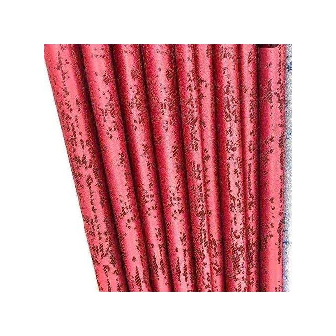 Two Pcs Heavy Blackout Patterned Red Curtain and Eyelet Header (1.5m Each) with White Heavy Sheer withEyelet Headert Header(2m).