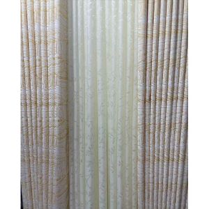 2Pcs Cream with Gold pattern Blackout Floral Curtain with eyelet header and Sheer