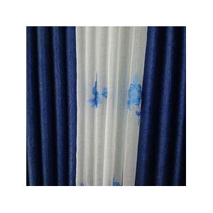 2pcs Navy Blue Curtains With 1Pc White Embroidered Sheer For Window (Both Curtains and Sheer Have Eyelet Header.)