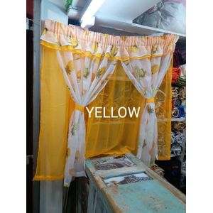 YELLOW 1PCS plain Of New Style Kitchen sheers attached to 2pc sheer And 1.12M Height) Unique Kitchen 3m Sheers