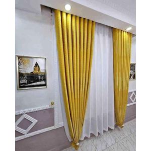 Mustered Yellow Curtain And WHITE FREE Sheer For Window And Door Sitting Room Bedroom Balcony And Kids Room