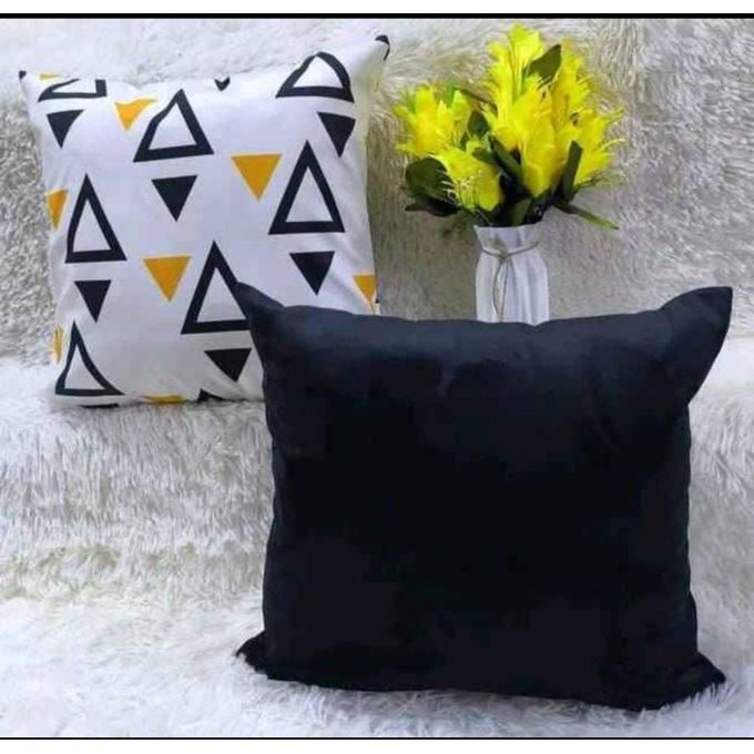 Set Of 2 Throw Pillow and Cases/Covers-Back plain/ Mustard decorated 18 by 18 inches