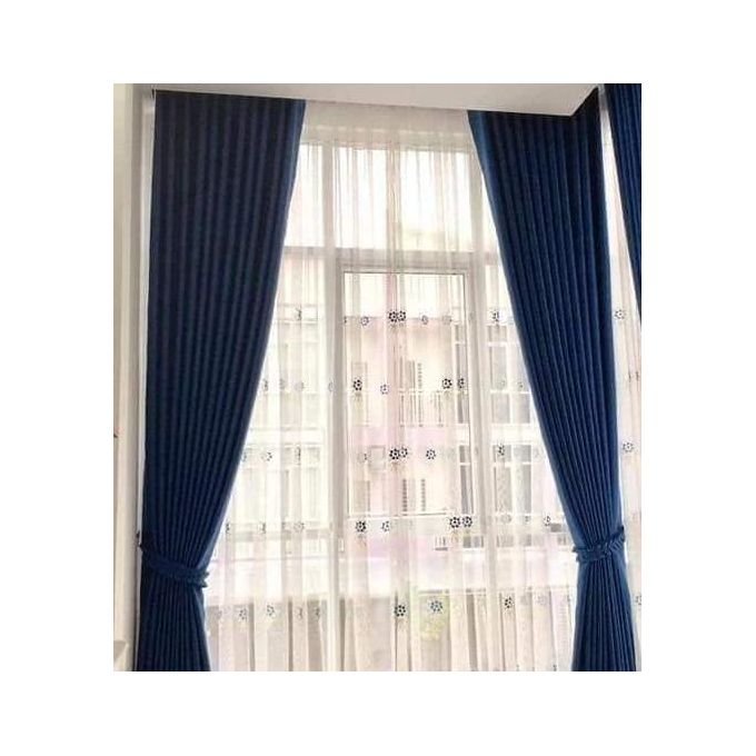 2pc New Fashion Heavy Blue Curtains (4m Each) with 1pc Heavy White Plain Sheer (6m). Both Curtains and Sheer have Eyelet Header for Easy Installation and Premium Look.