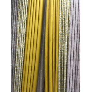4Pcs Superb Quality Heavy Fabric Curtains (2Pcs Mustard Yellow and 2Pcs Mustard-Green patterned) For Home Window and Door. They Come with Eyelet Header and a height of 2.25m