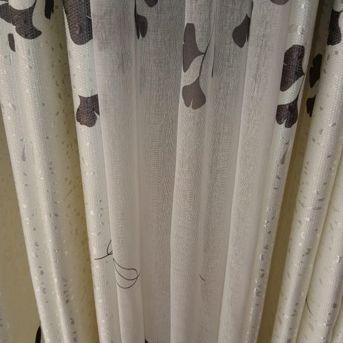 Two Pcs Heavy Blackout Patterned Curtain and Eyelet Header (1.5m Each) with White Heavy Embroidered Sheer with Rod Pocket Header(2m).