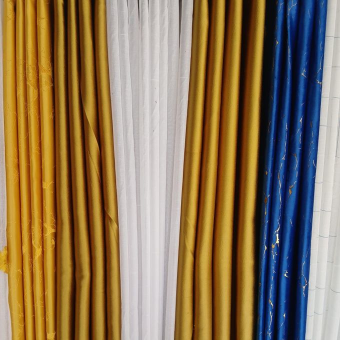 Two Pieces of Heavy Blackout Mustard Yellow Curtain and Eyelet Header (1.5m Each) with White Heavy Sheer with Rod Pocket Header(2m)