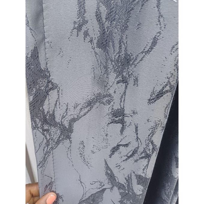 2Pcs Heavy Blackout Dark Grey Patterned Curtain and Eyelet Header (1.5M Each) With White Heavy Sheer with Rod Pocket Header (2M).