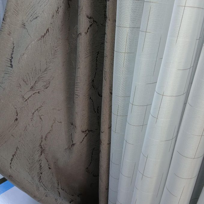 2Pcs Heavy Blackout Patterned Curtain and Eyelet Header (1.5m Each) with White Heavy Sheer with Eyelet Header(2m)
