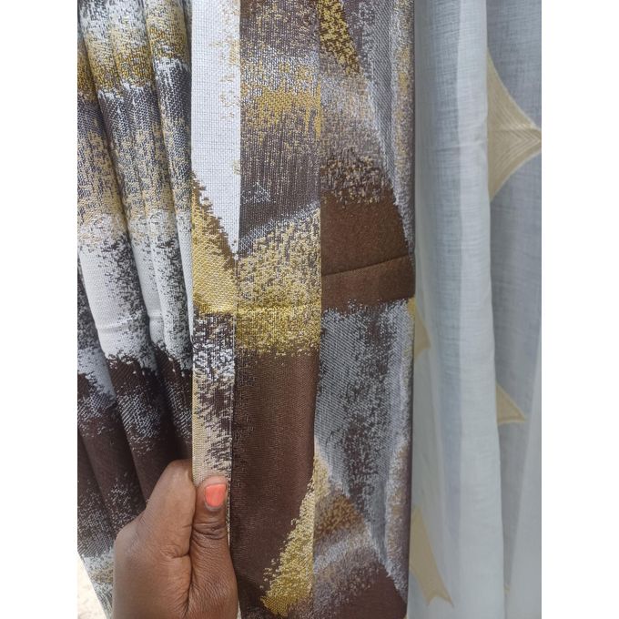 Buy the best Curtains with sheers from our shop .2Pcs Brown Patterned Curtain (1.5M+1.5M) with 1Pc white light sheer (2M)