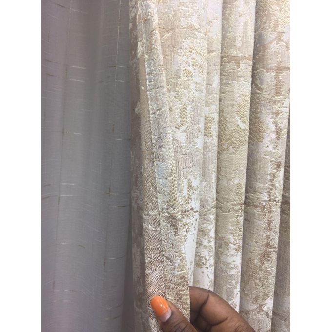 2PCS Modern Window Curtains Beige Patterned Measuring 2M+2M With A 1Pc Sheer 3M. Ideal For Living Room/bedroom/dining Room/study Room/home Office (exclusive Sheer). With White Plastic Eyelets