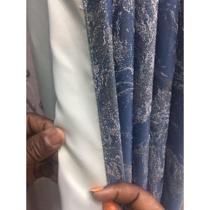 2Pcs OF Complete Window Treatment Solution Blue Backout Floral Curtain with eyelet header with white Sheer with rod pocket header