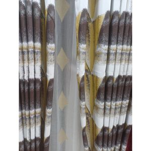 Buy the best Curtains with sheers from our shop .2Pcs Brown Patterned Curtain (1.5M+1.5M) with 1Pc white light sheer (2M)