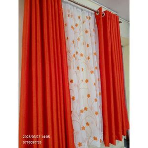 2Pcs ORANGE  Curtains 3M (1.5M +1.5M) + 1Pc FREE FROLRAL SHEER (2M) window with a length of 1.5 meters  is best served by a 3-meter curtain.