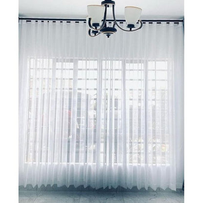 : 2Pc Premium-Quality White Heavy Plain Sheers (4m+4m) with Eyelet Header and White Rings (Wall-to-Wall Design Suitable For a Large Window)