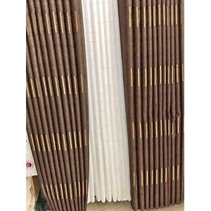 Two Pcs Heavy Blackout Patterned Brown Curtain and Eyelet Header (1.5m Each) with White Heavy Sheer with Eyelet Header(2m).
