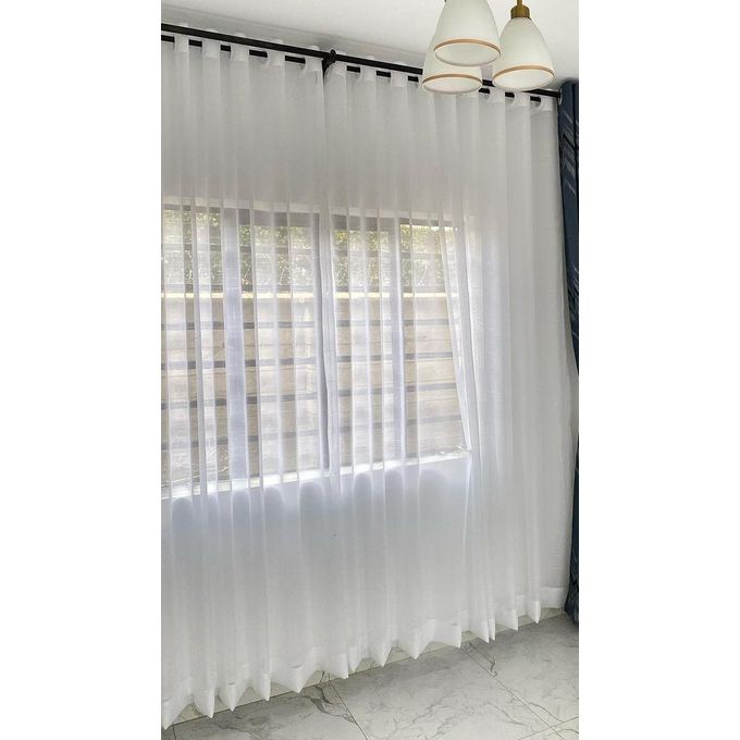 2Pc Premium-Quality White Heavy Plain Sheers (4m+4m) with Eyelet Header and White Rings (Wall-to-Wall Design Suitable For a Large Window)