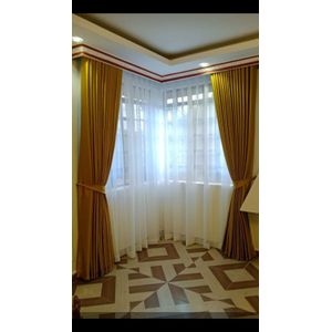 2pcs Gold Heavy Curtain With A Sheer