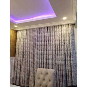 2pcs Curtain White With Grey Pattern