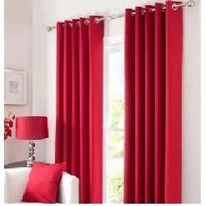 2Pcs Red Curtains (1.5m+1.5m) with 1Pc White Heavy Sheer (2m), All Panels Have an Eyelet Header and a Height of 2.4m