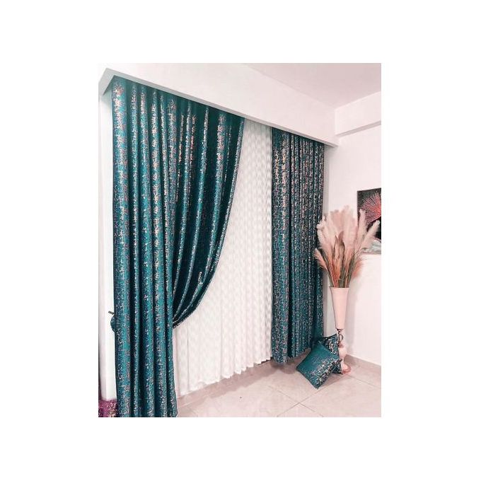 Buy the best Curtains with sheers from our shop. 3Pcs GREEN Heavy Velvet CURTAINS (1.5m+1.5m Curtain Plus 2m White Sheer.
