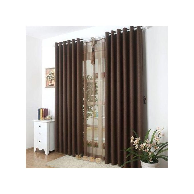 2Pcs (2M Each) Brown Window Curtains For Living Room  + FREE 3M White SHEER