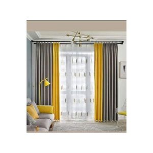 Curtains 4Pc GREY AND MUSTERED YELLOW  (1M Each) + FREE 3M White SHEER. Comes As Two Panels Of Grey Curtains (1M+1M), Two Panels Of Mustard Yellow Curtains (1M+1M), And One Panel Of White Sheer (3M)