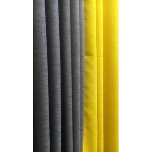 2Pcs Superb Quality Heavy Fabric Grey and Mustard Yellow Curtains For Home Window and Door. Comes with Eyelet Header and a height of 2.25m