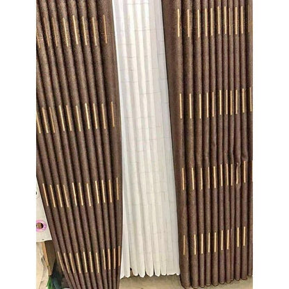 2Pcs Heavy Blackout Brown Patterned Curtain and Eyelet Header (1.5M Each) with White Heavy Sheer with Eyelet Header (2M)