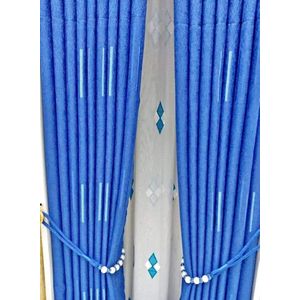 2pcs Heavy Sky blue curtain with 1pc Heavy White Embroidered matching sheer (3m). Both curtains and sheer have Eyelet Header