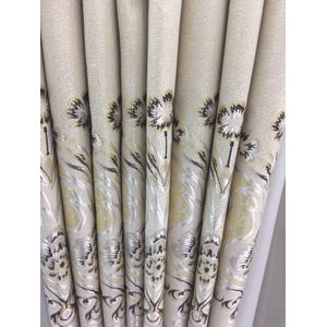 2Pcs Cream Grey Curtain With Pattern