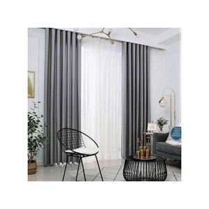 2Pc Grey Curtains (1.5M+1.5M) + FREE 2M WHITE SHEER