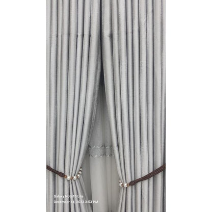 2PCS Modern Window Curtains Light Grey Measuring 2M+2M With A 1Pc Sheer 3M. Ideal For Living Room/bedroom/dining Room/study Room/home Office (exclusive Sheer). With White Plastic Eyelets