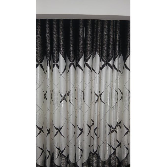 2Pcs Heavy Blackout Patterned Curtain and Eyelet Header (1.5m Each) with White Heavy Matching Embroidered Sheer with Rod Pocket Header(2m)