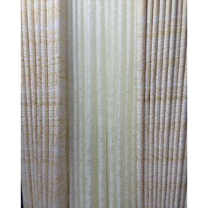 2Pcs Cream with Gold  Pattern and Beige Backout Floral Curtain and Sheer with rod pocket head