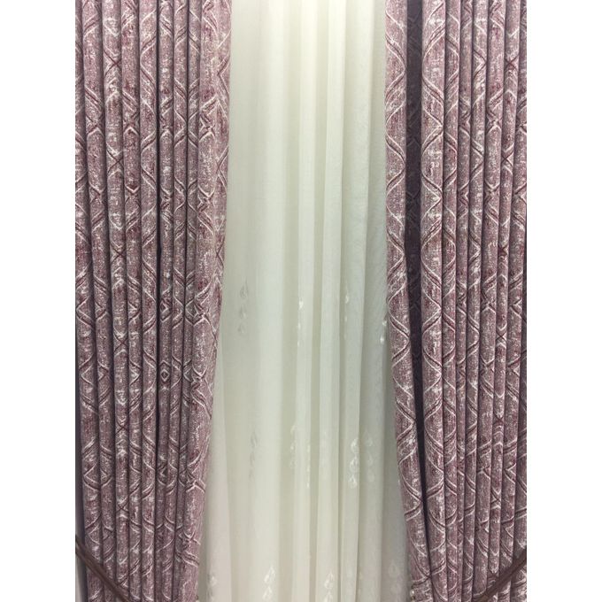 2PCS Modern Window Curtains Maroon Patterned Measuring 2M+2M With A 1Pc Sheer 3M. Ideal For Living Room/bedroom/dining Room/study Room/home Office (exclusive Sheer). With White Plastic Eyelets