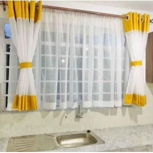 fabulous classic kitchen blinders sheers comes in 3pcs and customized tiebacks  used in kitchen Window it is slightly above the sink 