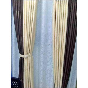 2PC Heavy Brown Curtain (1.5m+1.5m) and 2pc Heavy Cream curtains (1.5m+1.5m) with 1pc White Heavy Embroidered sheer (5m). Both curtains and sheer have Eyelet Header For Easy Installation and Premium Look