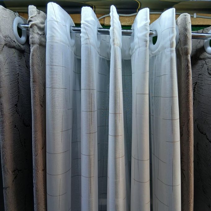 2Pcs Heavy Blackout Curtain Patterns and Eyelet Header (1.5m Each) with White Heavy Sheer with Rod Pocket Header(2m)