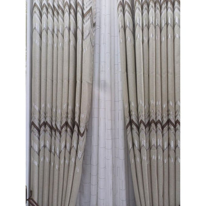 2Pcs Heavy Blackout Patterned Curtain and Eyelet Header (2M Each) with Matching Embroidered White Heavy Sheer with Rod Pocket Header (3M)