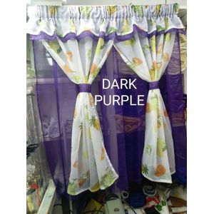DARK PURPLE 1PCS plain Of New Style Kitchen sheers attached  to 2pc sheer And 1.12M Height) Unique Kitchen 3m Sheers