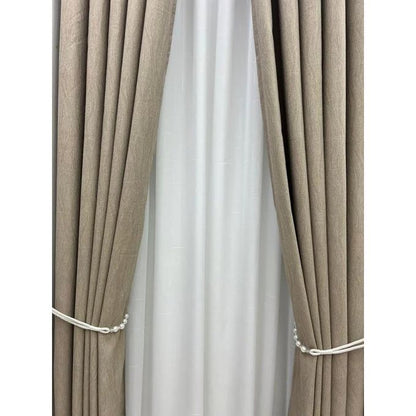 2Pcs Heavy New Curtain (2m Each) with 1pc Heavy White Plain sheer (3m). Both curtains and sheer have an Eyelet Header