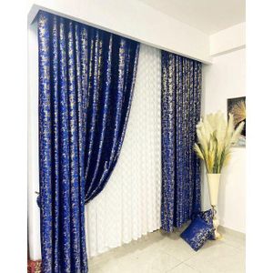 NAVY BLUE  blackout VELVET curtain comes in panels of 2pcs  CURTAIN 3M(1.5M+1.5M) and 2m sheer,Both curtain and sheer have eyelet header design and they are long enough to cover your window,with  the height of 225cm.